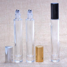 10ml Long and Thin Clear Square Glass Metal Roller Bottle with Aluminum Lid